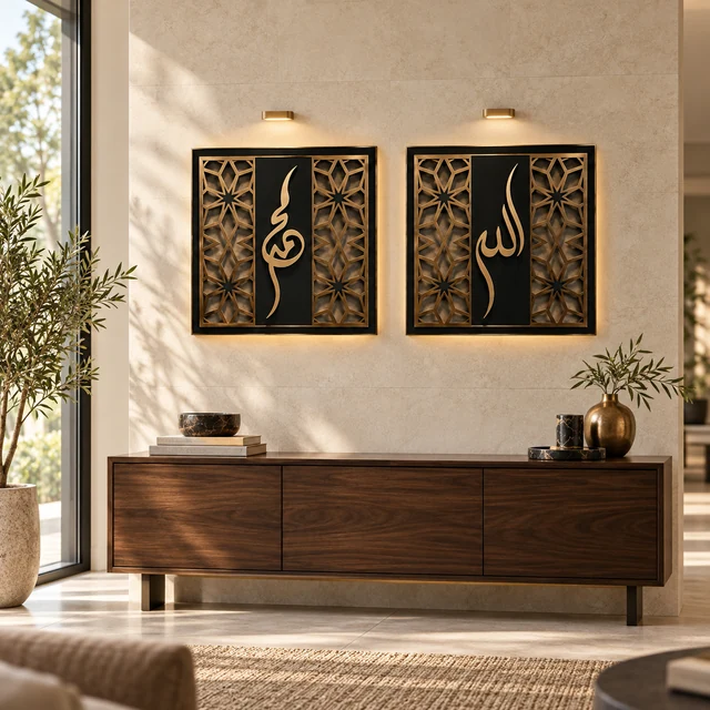 Dezayn Allah Muhammad AM-R Home Deco Wall Decoration Calligraphy Islamic Khat Kufi Wall Art