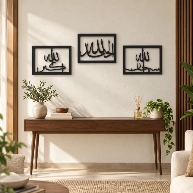 Dezayn Zikir Subhanallah Alhamdulillah Allahuakhbar ZK Home Deco Wall Decoration Calligraphy Islamic Khat Kufi Wall Art